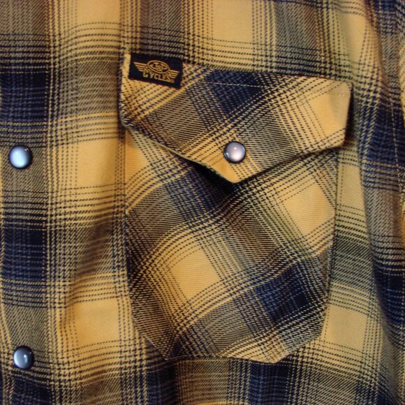 Dixxon Flannel Shirt Parham Panhead J&P Cycles Yellow Black Plaid NWOT NEW Large - Picture 7 of 16